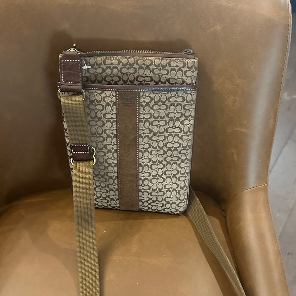 Coach Signature Brown and Tan Messenger Bag